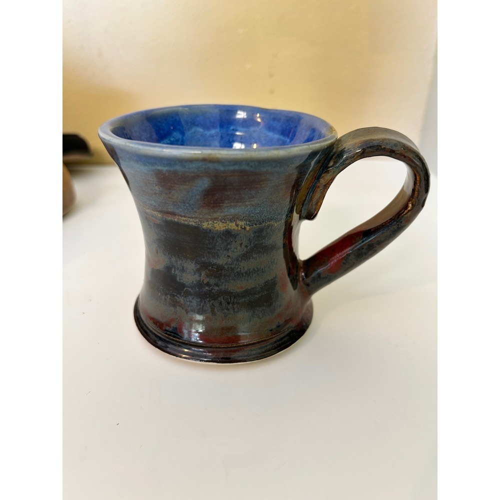 Handmade Pottery Mug Rustic Blue‎ Brown Glazed Stoneware Coffee Cup